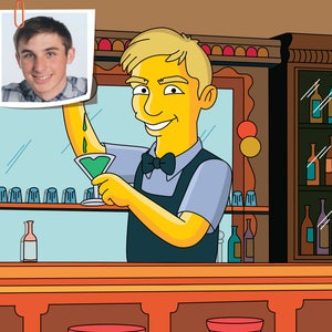 Bartender Gift  - Custom Portrait as Yellow Cartoon Character / Bartender Gift Idea / Cool Bartender Gifts / Barman Gift / Barkeep Gift