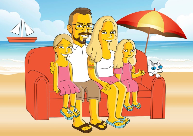 Check this listing for more STANDARD background options yellow cartoon characters Couch on the beach