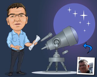 Astronomer Gift - Custom Caricature Portrait From Your Photo / astronomy gifts