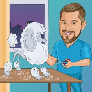 Dog Groomer Gift - Custom Caricature Portrait From Your Photo / Pet Groomer Gift