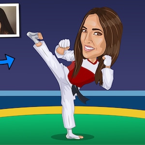 Taekwondo Gift - Custom Caricature From Photo, tae kwon do, taekwondo girl
