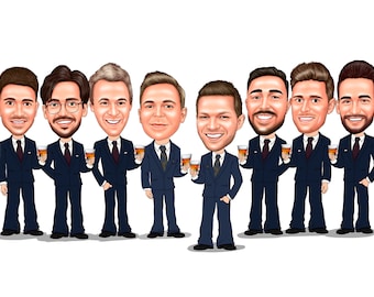 Personalisierte Groomsmen Karikatur Porträt, lustiges Hirsch Party Geschenk (Digitale Datei)