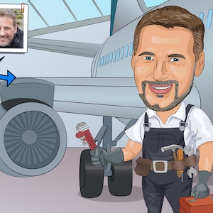 Aircraft Mechanic Gift - Custom Caricature Portrait From Your Photo / airplane mechanic