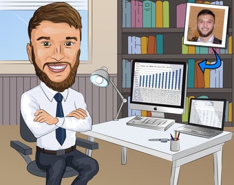 Custom Data Analyst Caricature Portrait From Photo (Digital File)