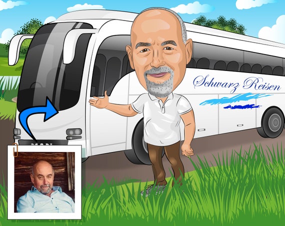 Regalo del conductor del autob s retrato de caricatura