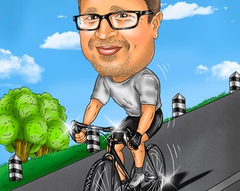 Cyclist Gift Portrait Caricature from Photo / gift for cyclist / gifts for cyclists / cyclist cartoon / cycling gifts