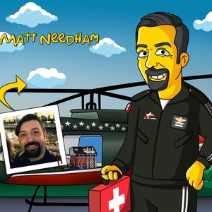 Regalo de médico de vuelo: retrato personalizado a partir de una foto como personaje amarillo / paramédico de vuelo
