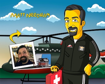 Regalo medico di volo - Ritratto personalizzato da foto come personaggio giallo / paramedico di volo