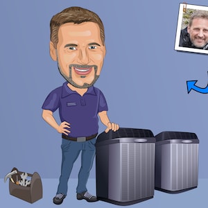 HLK-Techniker Geschenk - Benutzerdefinierte Karikatur Porträt von Ihrem Foto / HLK-Tech-Geschenk