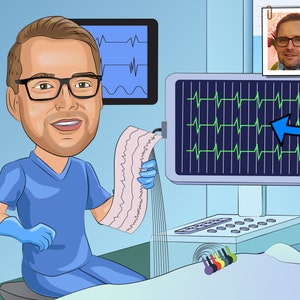 Obsequio de técnico de ECG: caricatura personalizada a partir de una foto, ECG, técnico de ECG, enfermera cardíaca, enfermera de telemetría