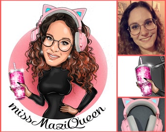 Tumbler Designer Logo - custom cartoon portrait logo for your business / glitter tumbler logo