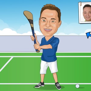 Hurling Player Geschenk - Benutzerdefinierte Karikatur Porträt von Ihrem Foto / Rounders