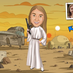 Princess Leia cartoon portrait from your Photo, Slave Leia