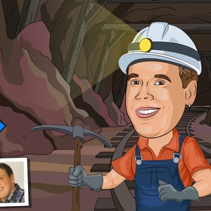 Bergmann Geschenk - Benutzerdefinierte Karikatur vom Foto, Kohle Bergmann, Bergbaukunst