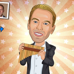 Panflötenspieler Geschenk - Custom Cartoon Portrait / Panflöte Geschenk / Panflöte