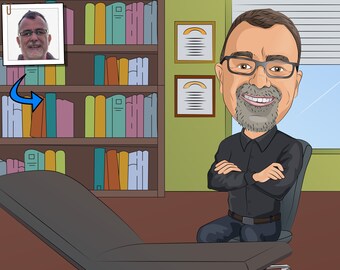 Kundenspezifisches Psychologe-Karikatur-Porträt: Einzigartiges Biologie-Geschenk (Digitale Datei)