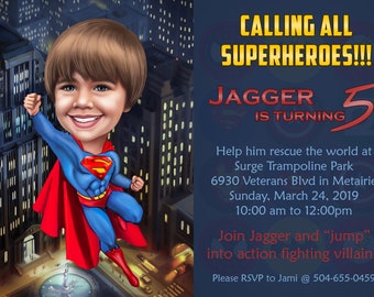 Boy birthday invite Boy's birthday custom cartoon invitation card boy  cartoon card boy caricature invites /boy caricature in a car