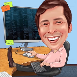 Peut inclure: Une illustration de dessin anim&eacute; d'une personne assise &agrave; un bureau avec un &eacute;cran d'ordinateur, un clavier et une souris. La personne porte une chemise rose et a les pieds sur le bureau. Il y a des notes autocollantes sur l'&eacute;cran avec du texte trop petit pour &ecirc;tre lu.