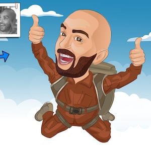 Skydiver Gift - Custom Caricature Portrait From Your Photo / skydiving gift