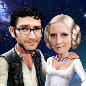 Han and Leia portrait personalized from your Photo, Han Solo and Princess Leia