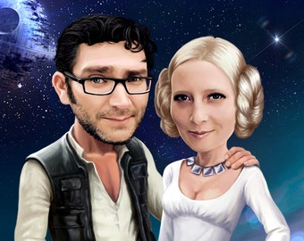 Han and Leia portrait personalized from your Photo, Han Solo and Princess Leia