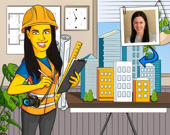 Regalo per l'ispettore domestico - Ritratto personalizzato come personaggio giallo, ispettore edile, ispezione domestica