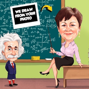 Physics Teacher Gift - Custom Caricature From Photo, physics gift, physics art