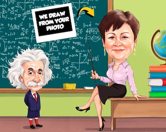 Benutzerdefinierte Physik Lehrer Karikatur Porträt vom Foto (digitale Datei)