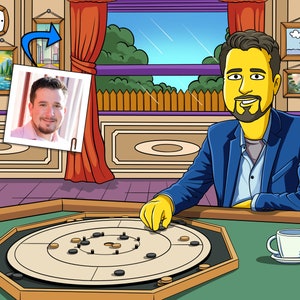 Crokinole Player Gift - Custom Portrait from Photo as Yellow Character, crokinole board game