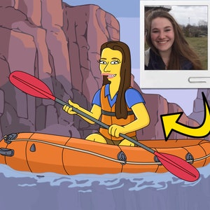 Rafting Lover Gift - Custom Portrait from Photo as Yellow Character / rafting gift