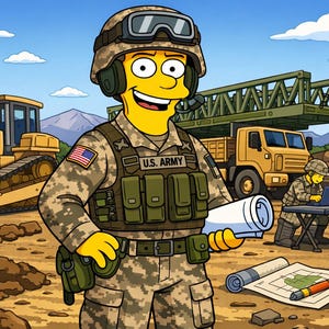 Custom Army Engineer Portrait: Yellow Cartoon Character (Digital File)