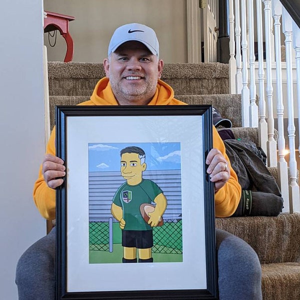 Cadeau joueur de rugby - Portrait de dessin animé personnalisé à partir d'une photo / cadeaux de rugby / cadeau d'entraîneur de rugby / cadeaux d'équipe de rugby / art mural de rugby