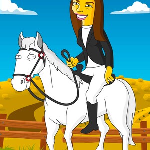 Horseback Riding Gift Custom Cartoon Portrait from Photo / gift for horse lover / horse rider gifts / horse riding horse racing gifts image 5