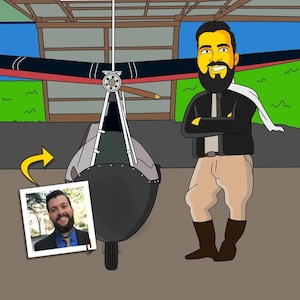 Aviator Gift  - Custom Portrait from your Photo as Yellow Character / aviation gifts / paramotor paragliding gifts