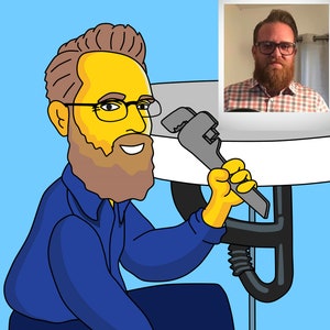 Klempner Geschenk - Portrait von Ihrem Foto als gelber Zeichentrick Charakter / Klempner Geschenk / Klempner Geschenk