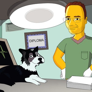 Vet Student Gift - Custom Portrait as Cartoon Character, vet school, future veterinarian