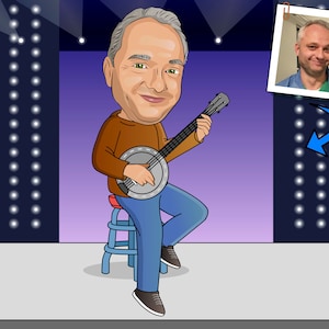 Banjo Player Gift - Custom Cartoon Portrait / Banjo gift