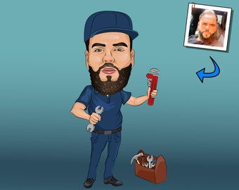 Cadeau monteur: aangepast karikatuurportret van je foto / cadeau werktuigbouwkundig ingenieur