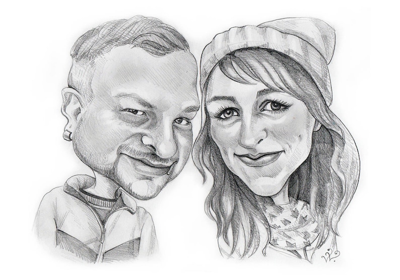 Couple Pencil Caricature Portrait from your Photo / custom caricature / couple caricature / couples gift portrait / couple pencil sketch image 2