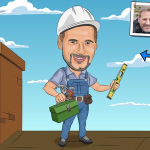 Roofer Gift - Custom Caricature Portrait From Your Photo