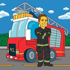 Firefighter Gift Custom Portrait as Yellow Cartoon Character / fireman gift ideas /fireman retirement thank you /gift for firefighter dad image 6