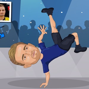 Breakdancer Gift - Custom Caricature Portrait From Your Photo, break dance, breakdancing