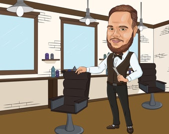 Barber Gift - Custom Caricature Portrait From Your Photo / barber shop gift