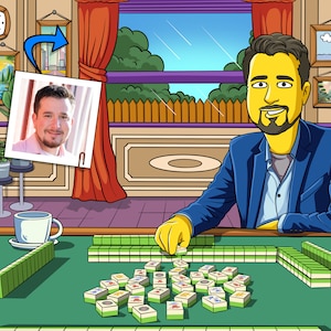 Mahjong Player Gift - Custom Portrait from Photo as Yellow Character, Mahjongg, Mah jongg