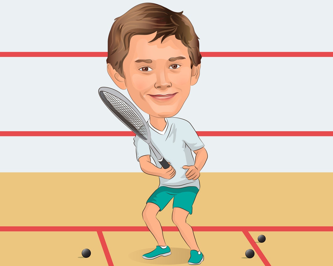 Squash Player Gift Custom Caricature Portrait From Your Etsy