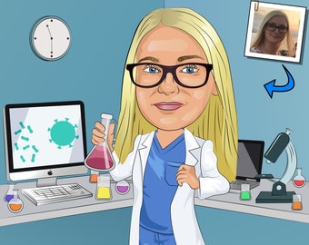 Pathologist Gift - Custom Caricature From Photo / Pathology gift