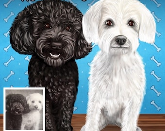 Custom Pet Caricature Portrait: Dog & Cat Art (Digital File)
