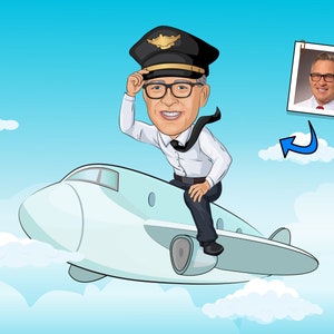 Airline Pilot Gift - Custom Caricature Portrait From Your Photo, gifts for pilots, pilot retirement