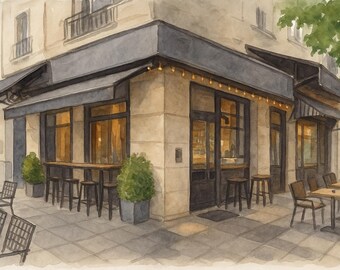 Custom Storefront Painting from Photo, Watercolor Storefront Illustration from Photo, Restaurant painting