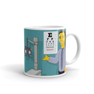 Optometrist mug optician cartoon portrait mug, optometry mug ophthalmology mug, eye doctor mug, ophthalmologist mug, medical student mug